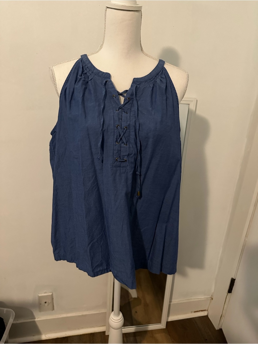 Faded Glory Navy Lace-Up Halter Tank Top